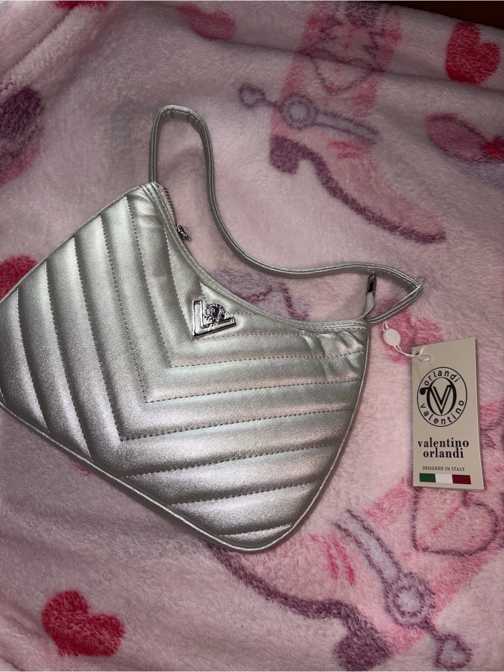 Valentino Orlandi Metallic Silver Quilted Shoulder Bag